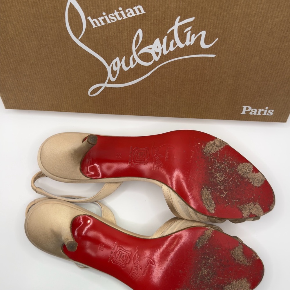 Christian Louboutin Cream Strappy Heels - Picture 4 of 7